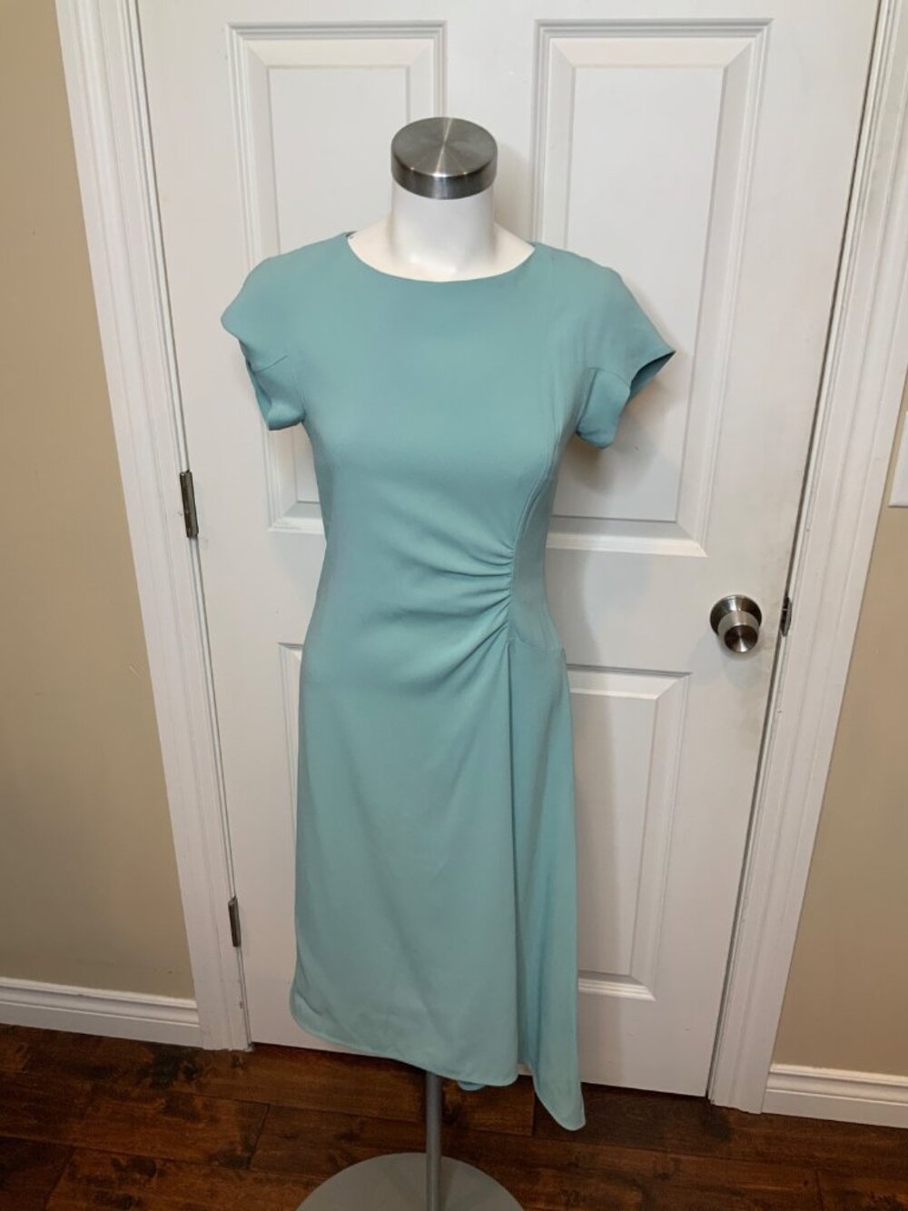 Weekend Max Mara Water Blue Crepe Shirred Midi Dress NWT $525, Size 0